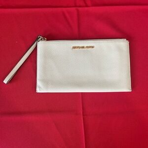 Michael Kors Cream Wristlet Leather Clutch